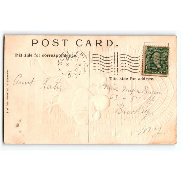 Vintage Embossed Easter Postcard with Dressed Chicks and Top Hat, Germany 1908 - Picture 2 of 2